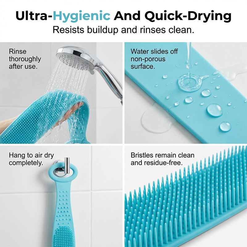 🛀 Boost bathing happiness! Skin becomes smooth and glowing! Dual-Sided Silicone Back Scrubber