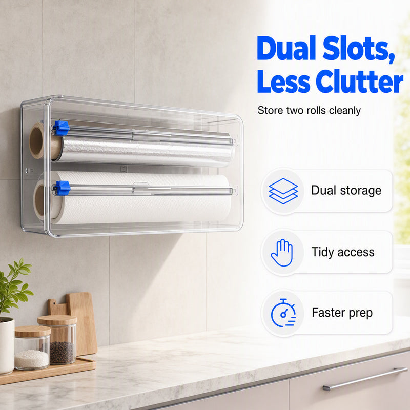 Kitchen Wrap Organizer with Dual Sliding Cutter