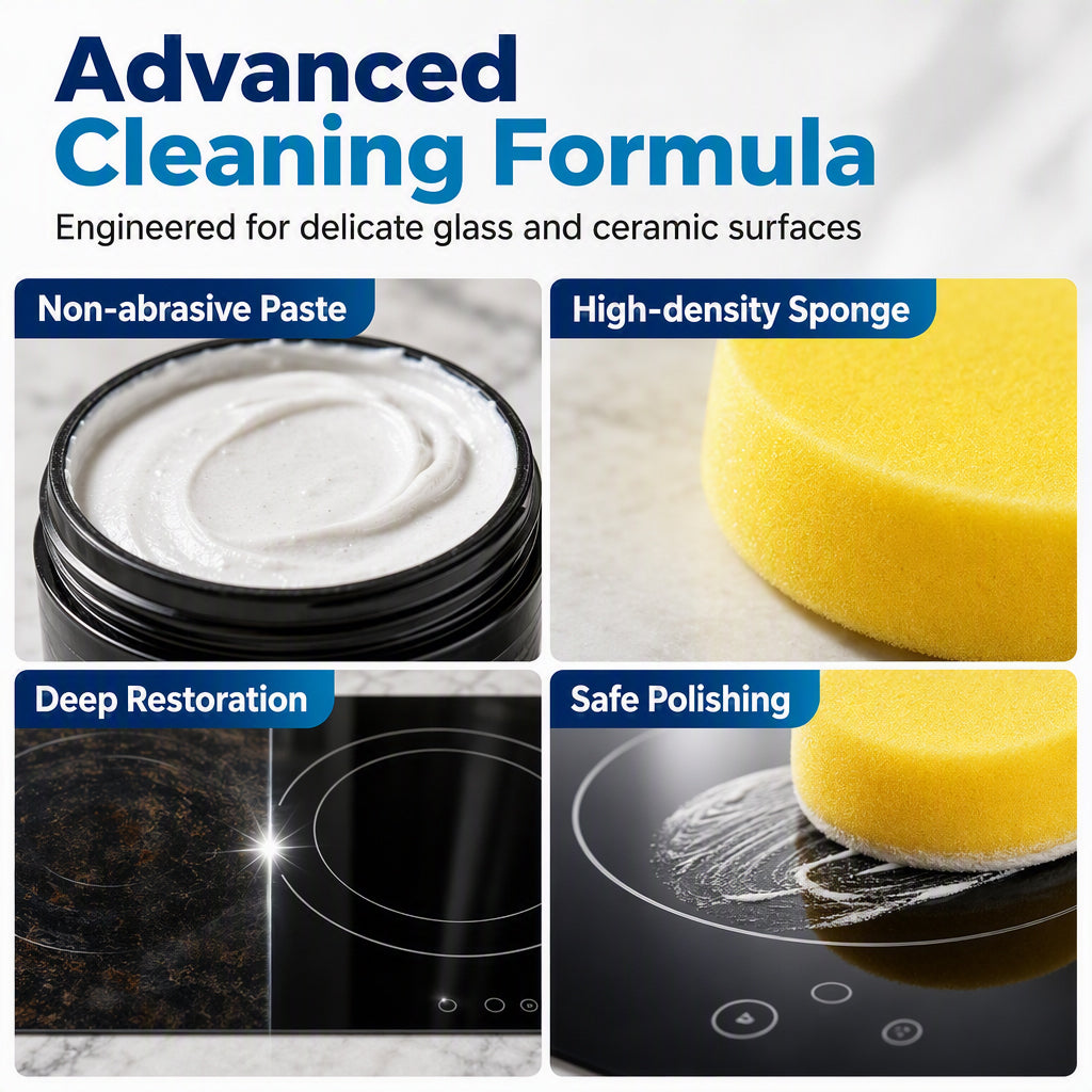 Glass Stove Cleaner Paste 80g with Sponge Burnt Stain Remover