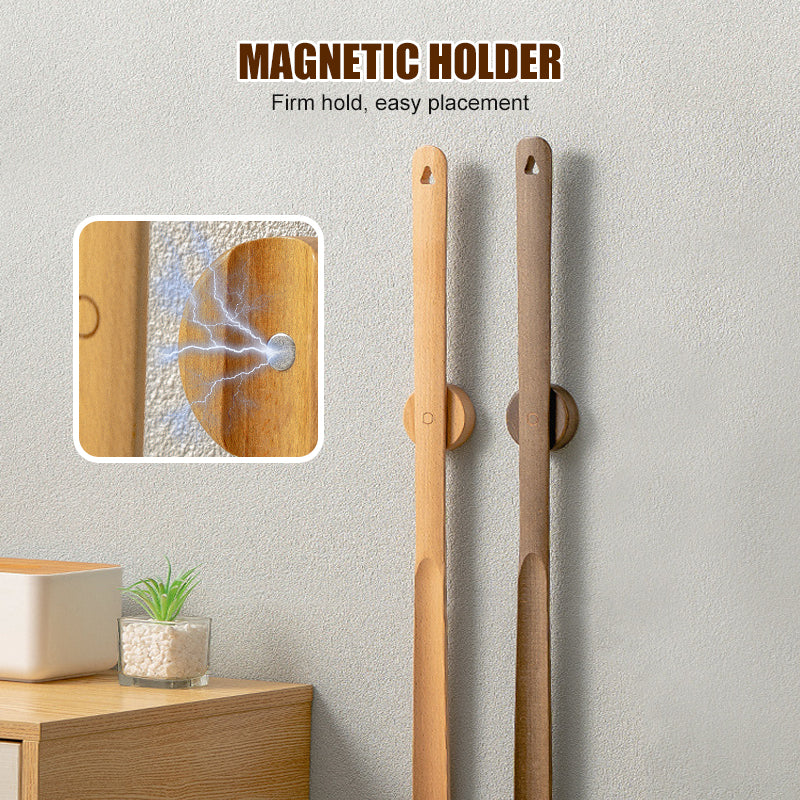 Wooden Handle Shoe Horn With Magnetic Holder