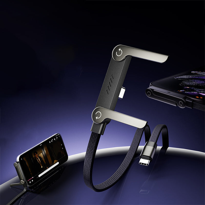 🔌 240W Fast Charging Cable with Adjustable Stand: USB-C, 1.5m, Zinc Alloy, 90° Connector, for Phones & Laptops