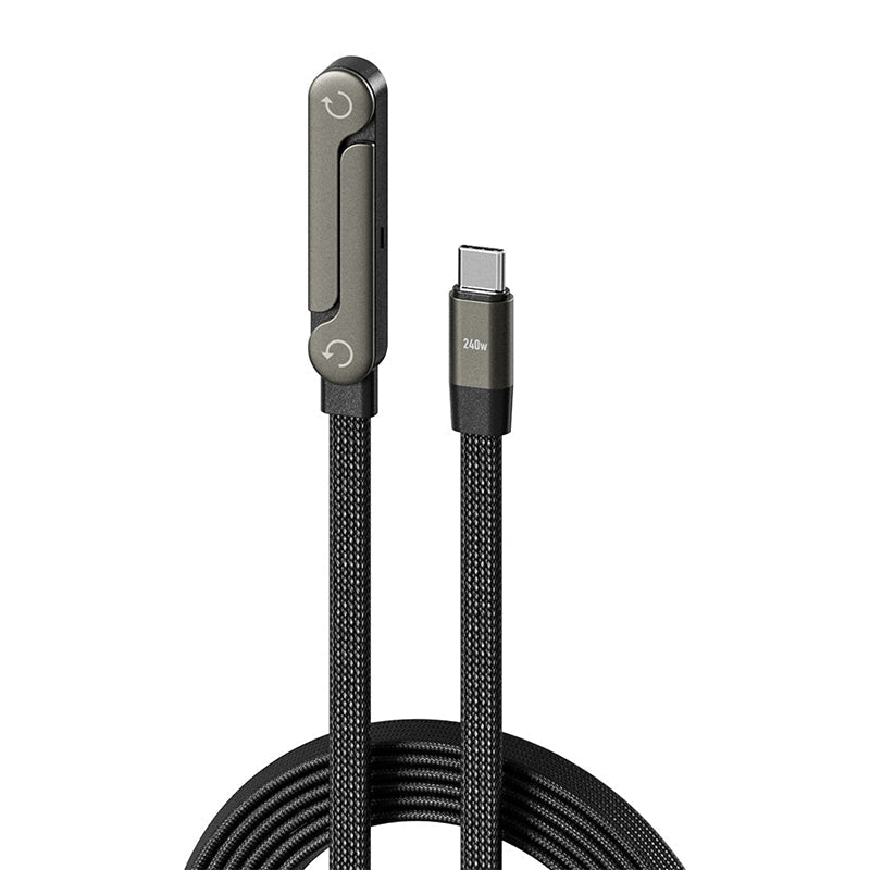 🔌 240W Fast Charging Cable with Adjustable Stand: USB-C, 1.5m, Zinc Alloy, 90° Connector, for Phones & Laptops