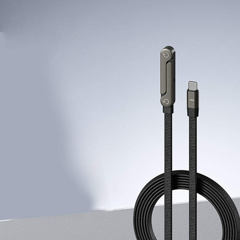 🔌 240W Fast Charging Cable with Adjustable Stand: USB-C, 1.5m, Zinc Alloy, 90° Connector, for Phones & Laptops