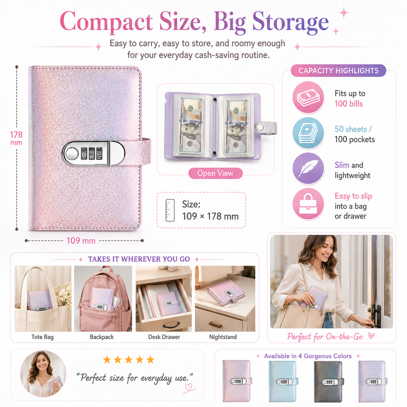 Glitter Lockable Budget Binder for Cash Savings
