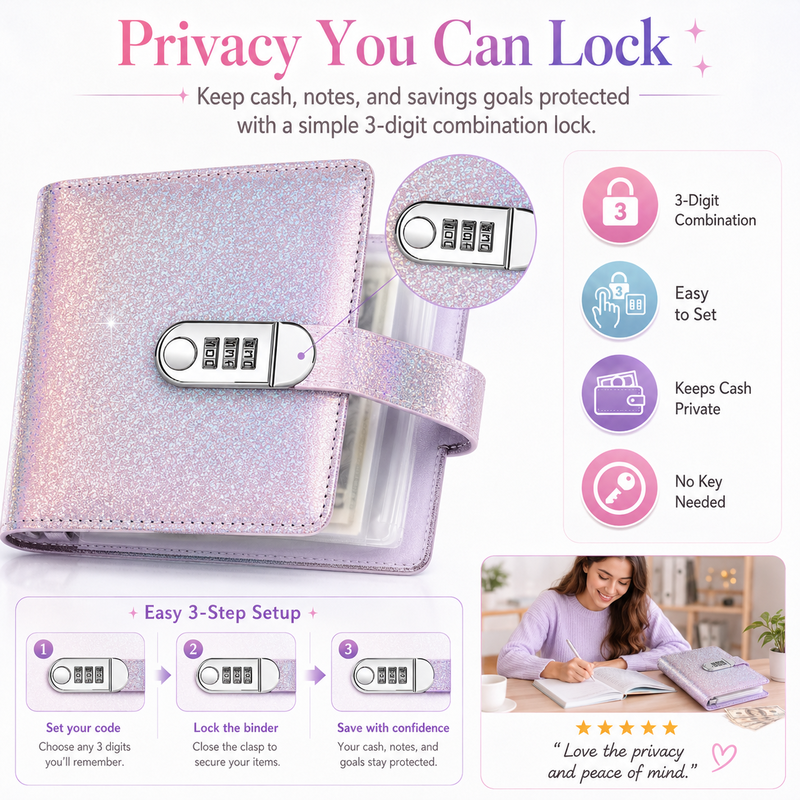 Glitter Lockable Budget Binder for Cash Savings