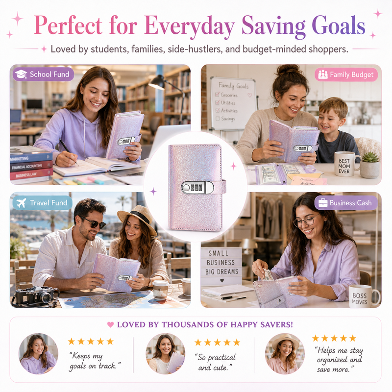 Glitter Lockable Budget Binder for Cash Savings