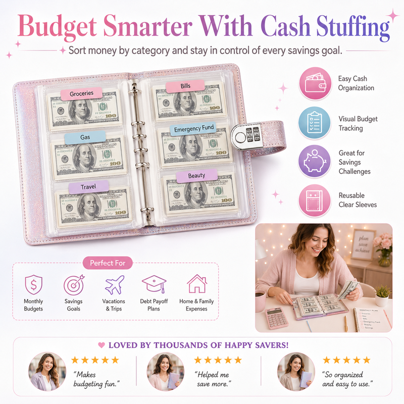 Glitter Lockable Budget Binder for Cash Savings