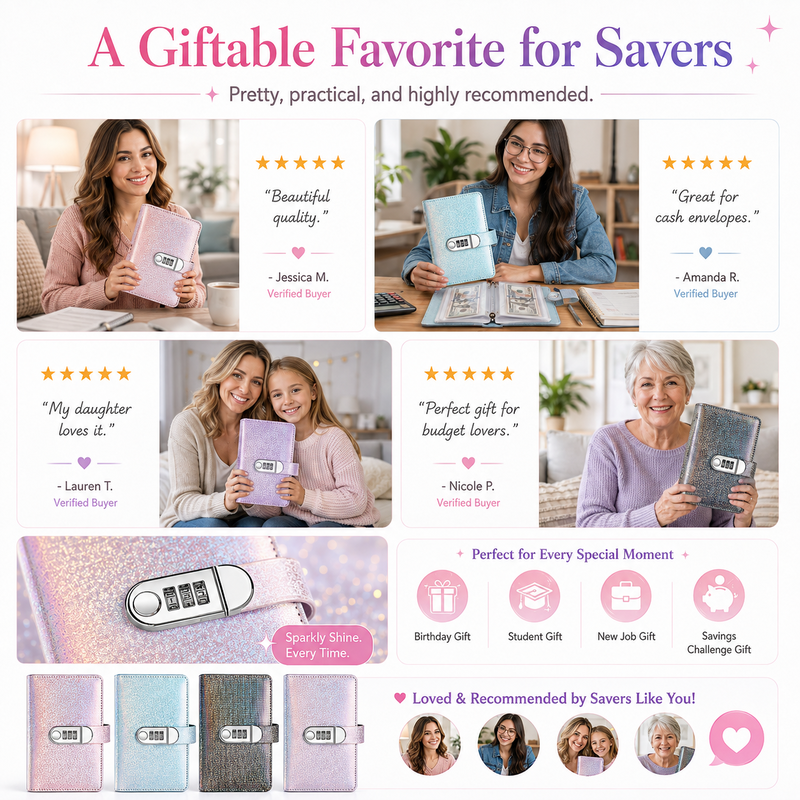 Glitter Lockable Budget Binder for Cash Savings