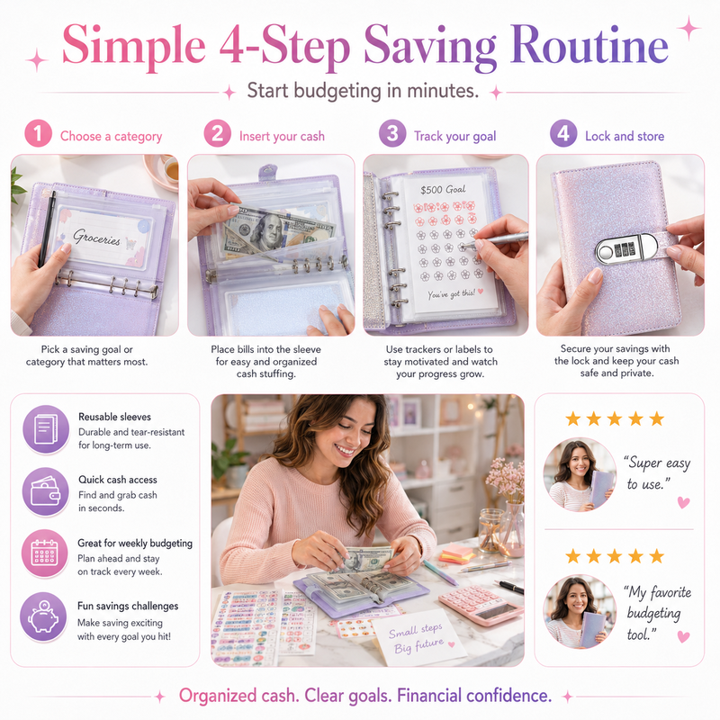 Glitter Lockable Budget Binder for Cash Savings