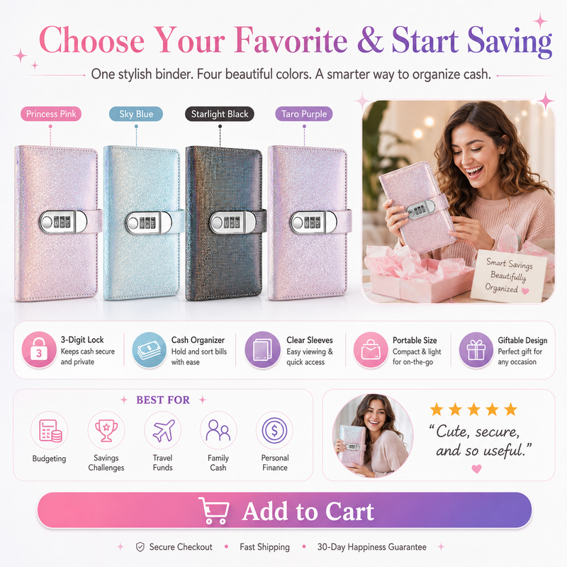 Glitter Lockable Budget Binder for Cash Savings