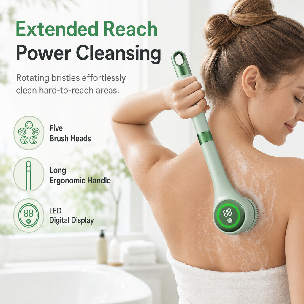 USB Rechargeable Long Handle Electric Bath Brush