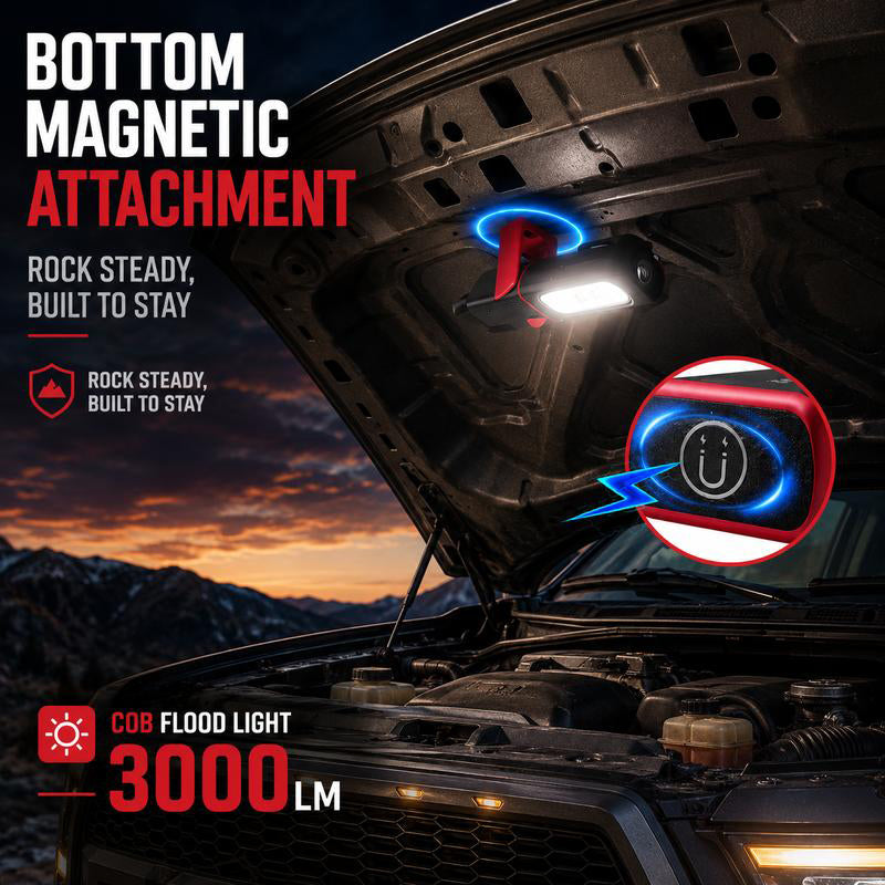 🥳2026 HOT SALE🥳💞50K+ SOLD! 🔦🧲 50% OFF! Rechargeable COB LED Work Light – 350lm, magnetic base & 360° rotation. Hands-free for repairs & camping! 🛡️💪