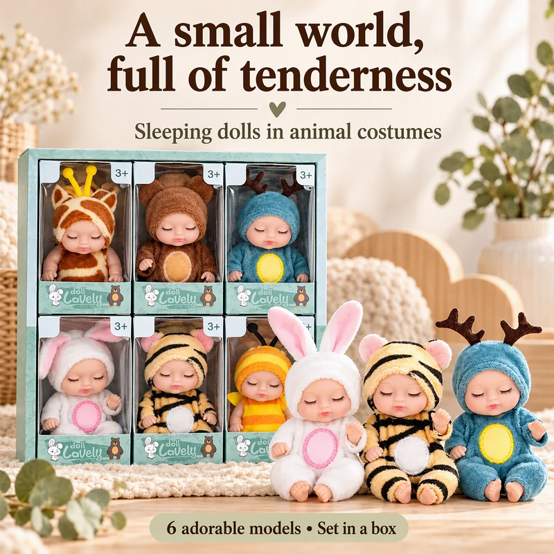 👶 50% OFF! 🧸 Mini Lifelike Sleeping Baby Doll Set – Animal costumes & realistic ✨