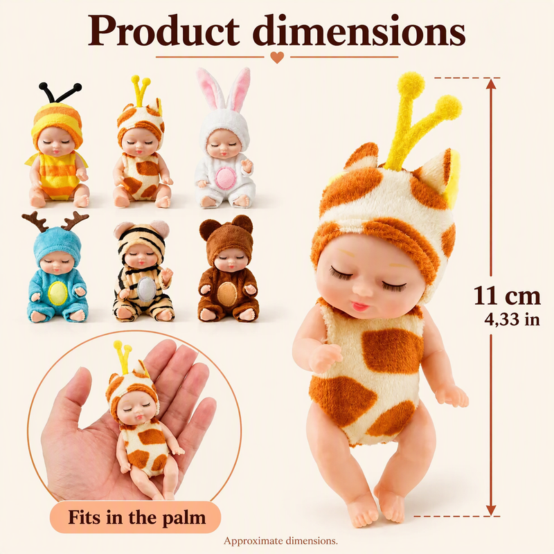 👶 50% OFF! 🧸 Mini Lifelike Sleeping Baby Doll Set – Animal costumes & realistic ✨