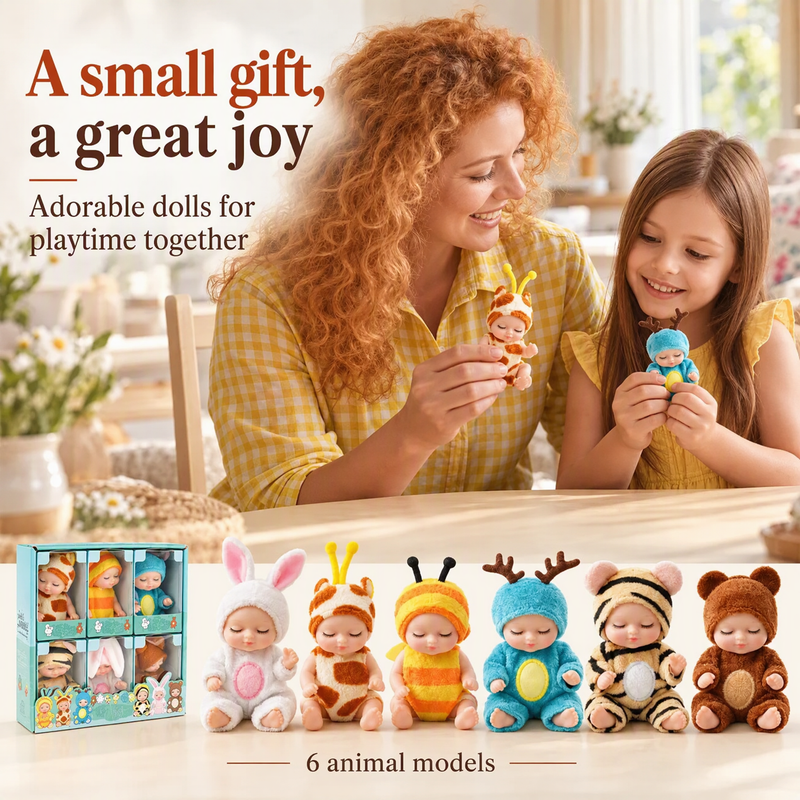 👶 50% OFF! 🧸 Mini Lifelike Sleeping Baby Doll Set – Animal costumes & realistic ✨