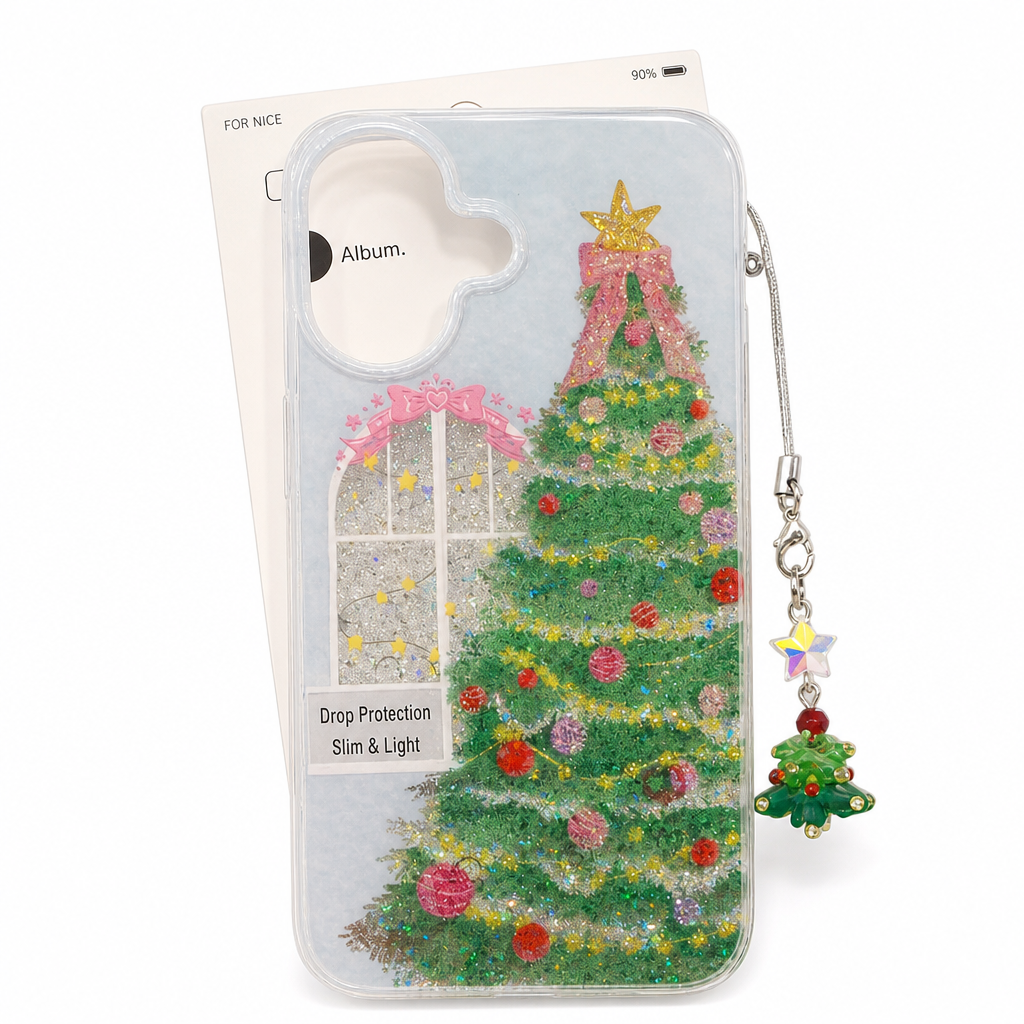 Christmas Tree Art Deco Glitter Casing - Shockproof TPU Cellphone Case with Anti-Slip Grip, Durable All-Around Protection