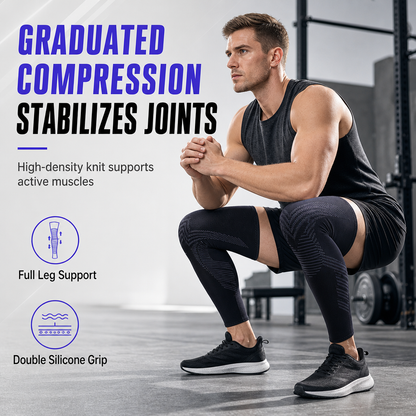 1 Pair Long Compression Knee Sleeves Non Slip Full Leg Protection Sports Knee Pads for Cycling and Fitness
