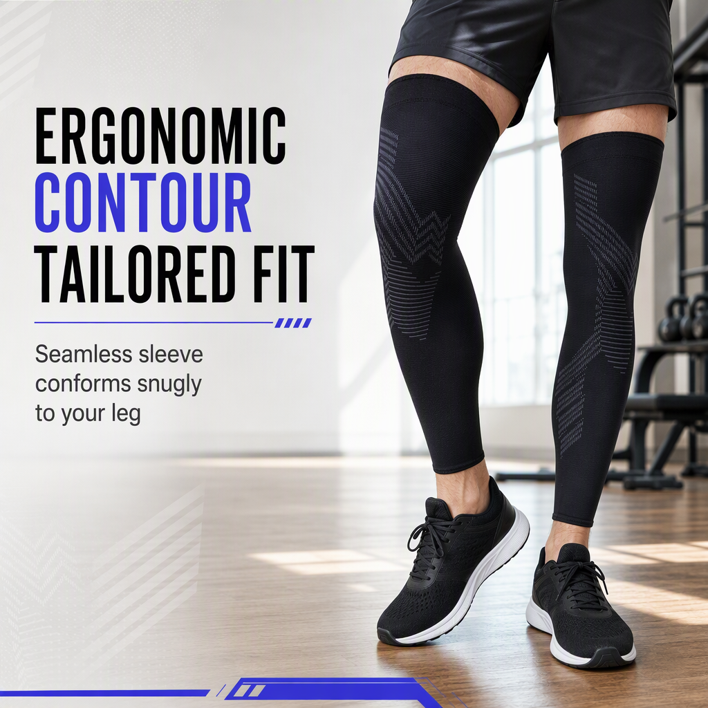 1 Pair Long Compression Knee Sleeves Non Slip Full Leg Protection Sports Knee Pads for Cycling and Fitness