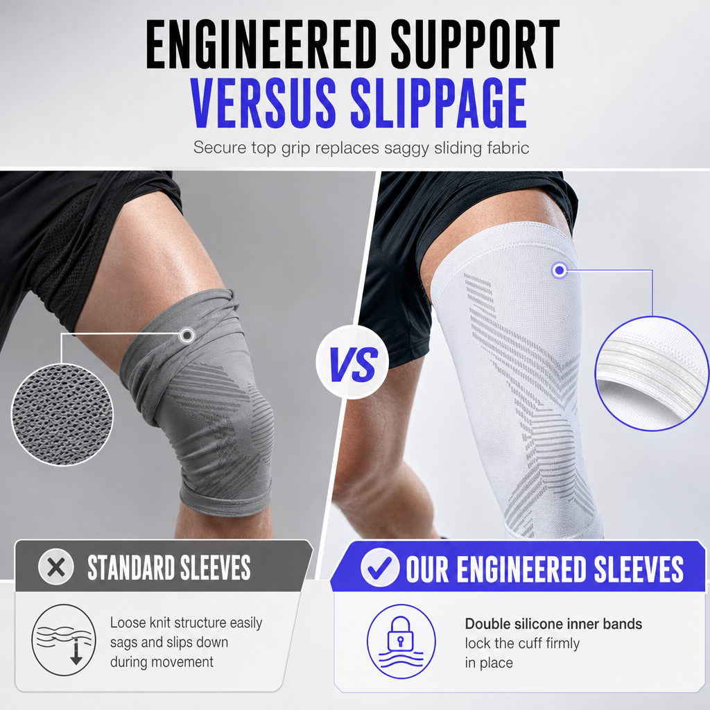 1 Pair Long Compression Knee Sleeves Non Slip Full Leg Protection Sports Knee Pads for Cycling and Fitness